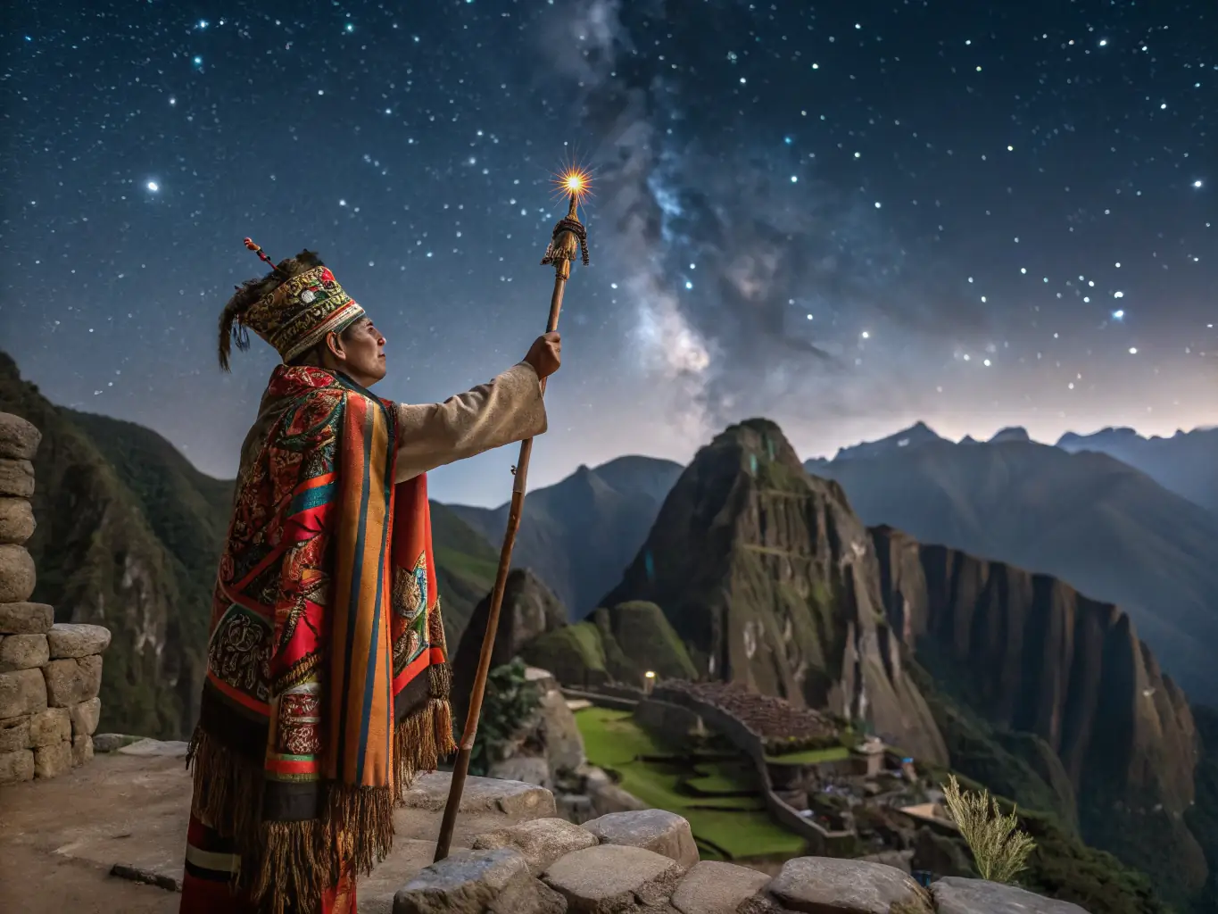 A mystical image of a shaman performing a traditional ceremony in the Andes, capturing the essence of esoteric travel experiences in Peru.